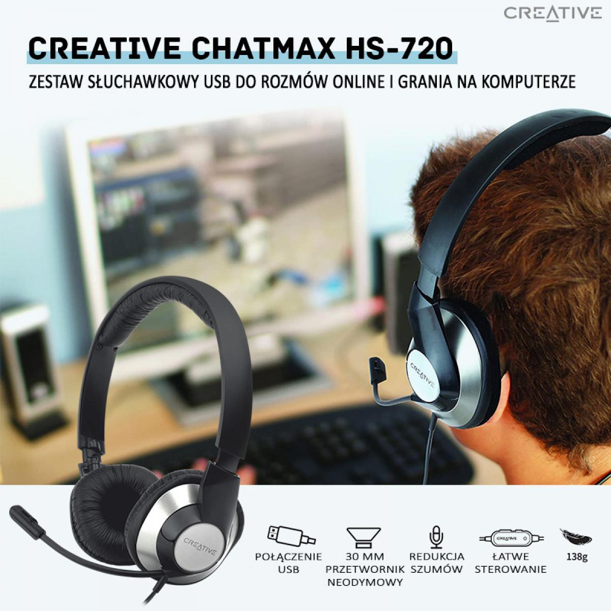 Creative HS-720 ChatMax USB Headset for Online Chats & PC Gaming, 51EF0410AA004