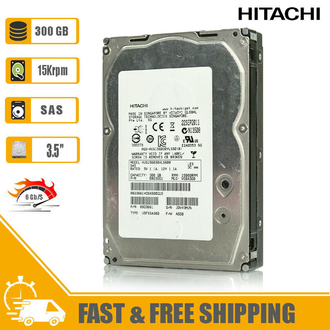 Hitachi (SAS) 15K600 3.5" Server Hard Drive 300GB 15k 0B23661 HUS156030VLS600