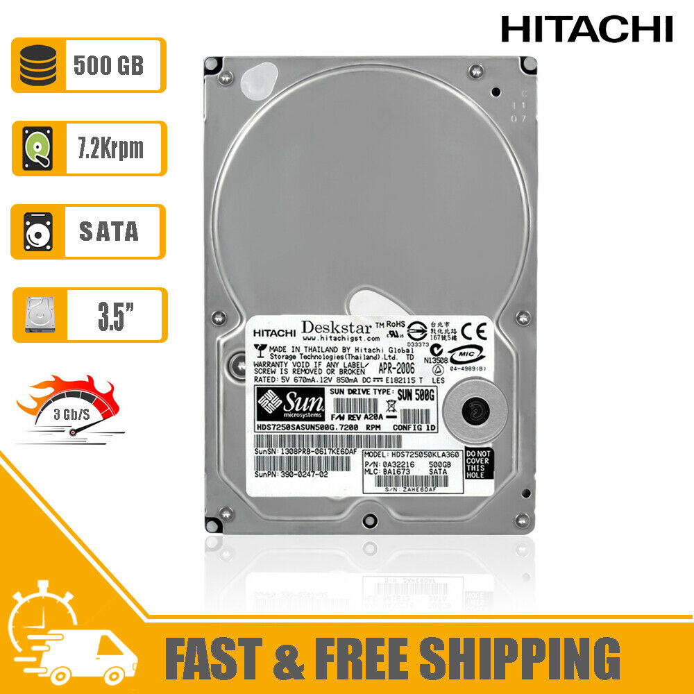 Hitachi (SATA) 3.5" Internal HD 500GB 7200rpm HDD 0A32216 HDS725050KLA360