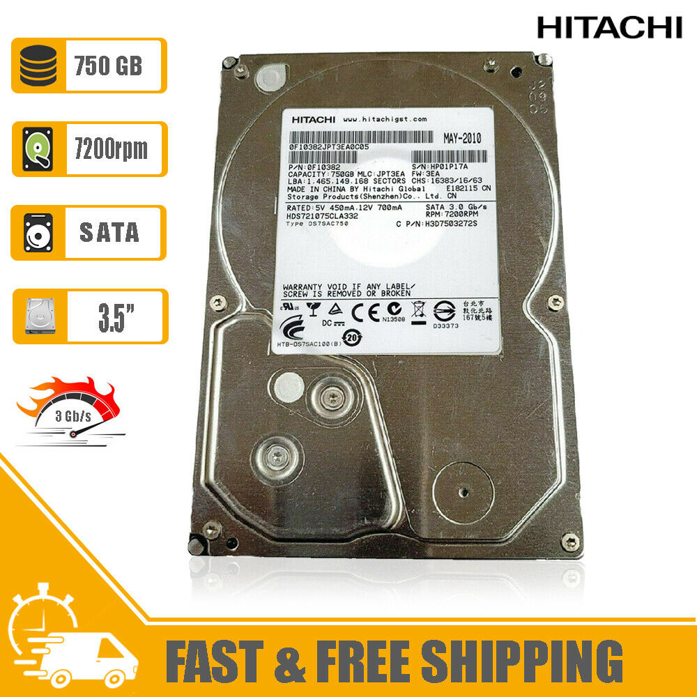 Hitachi (SATA) DeskStar 3.5" Internal HD 750GB 7200rpm HDD HDS721075CLA332
