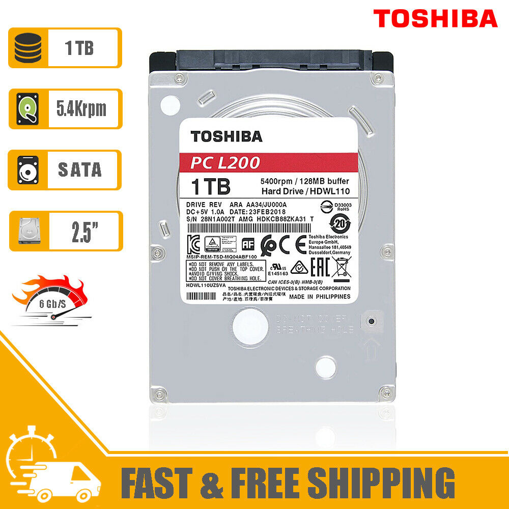 Toshiba (SATA) PC L200 2.5" Laptop Internal HD 1TB 5.4K HDD, HDWL110UZSVA