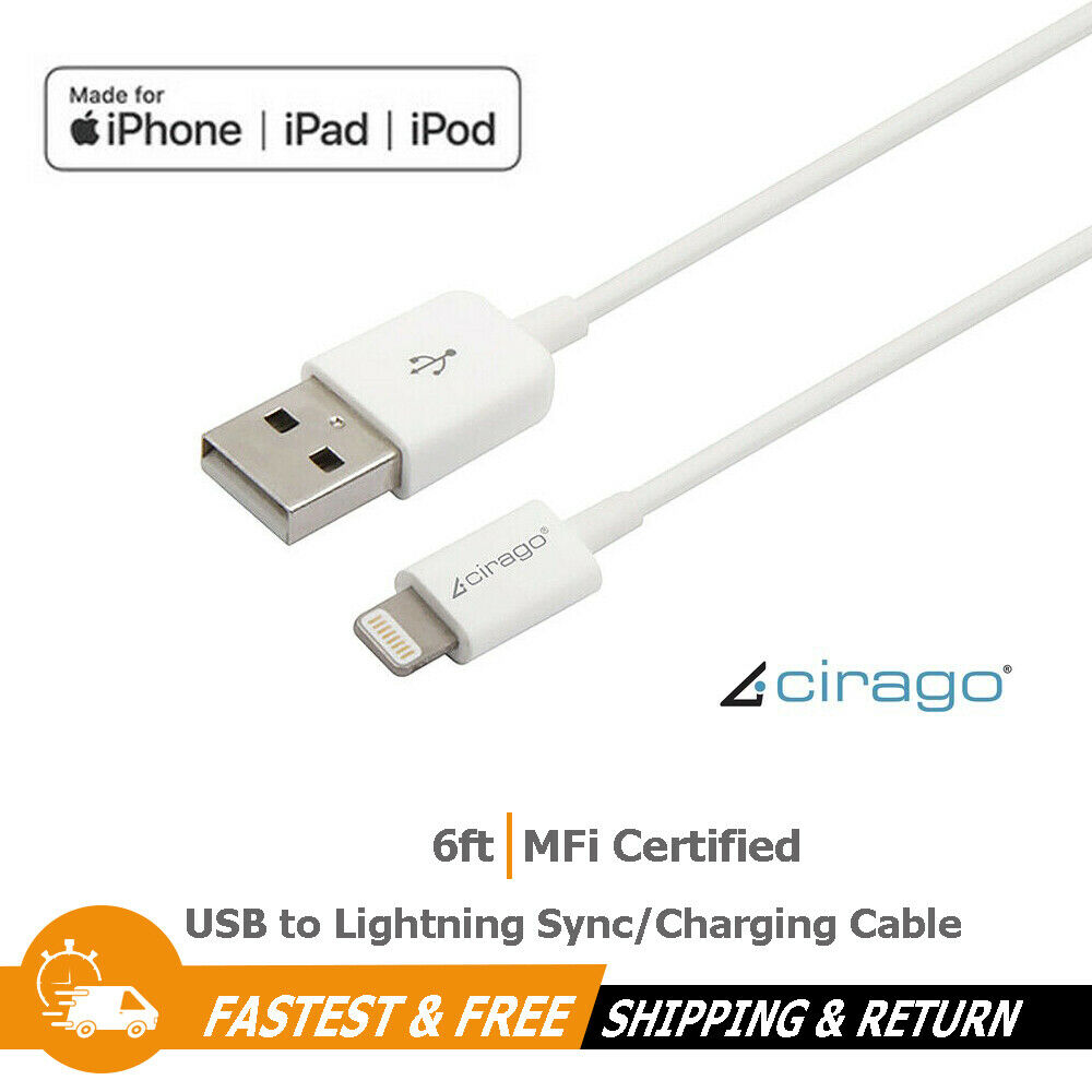 Cirago 6Ft. USB to Lightning Sync/Charging Smart Cable MFi Certified for Apple