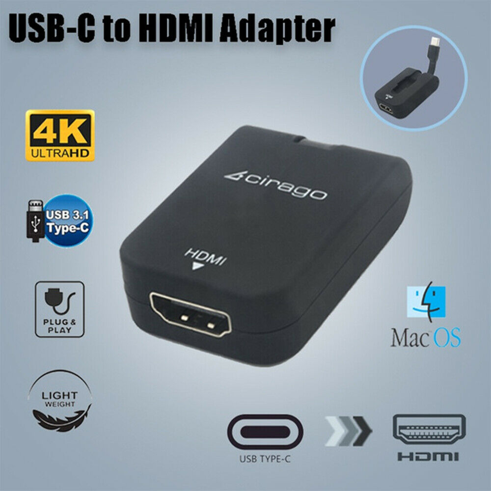 Cirago USB-C To HDMI Female 4K Video USB 3.1 Cable Adapter Converter for HDTV