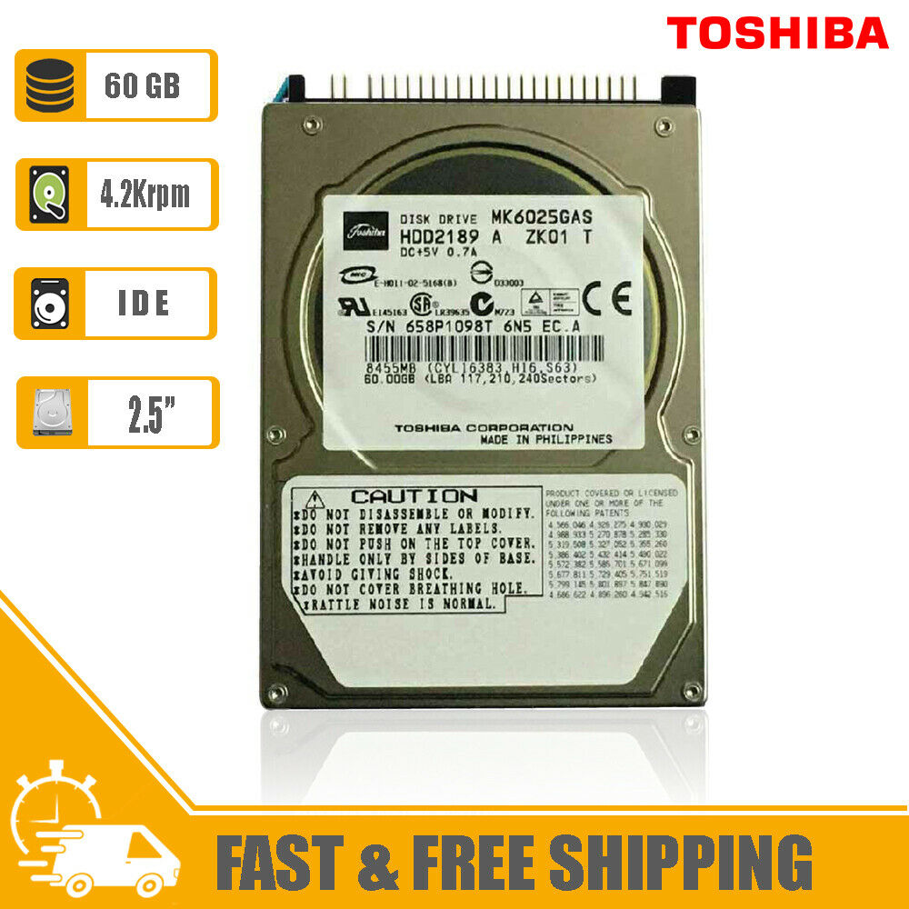 Toshiba 2.5" Internal Laptop Hard Drive 60GB 4200rpm IDE HDD, HDD2189 MK6025GAS