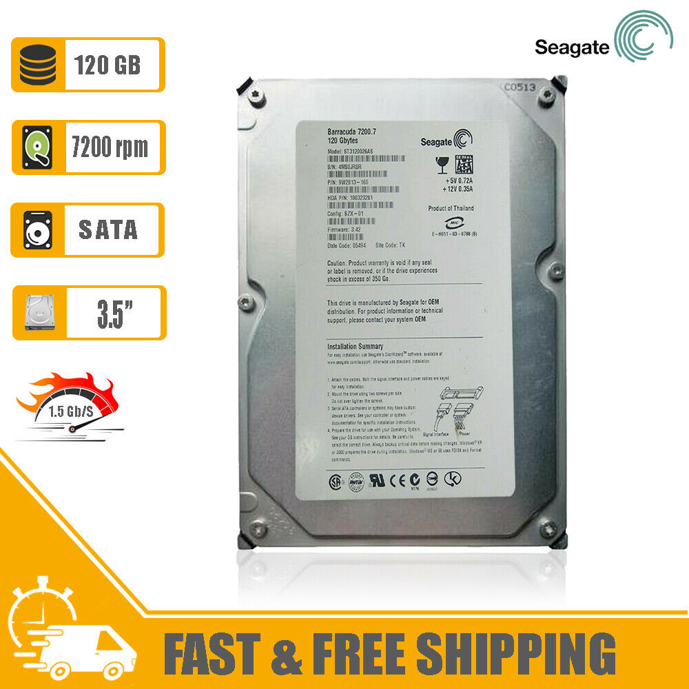 Seagate 3.5" Desktop Internal Hard Drive 120GB 7.2K SATA 9W2813-160, ST3120026AS