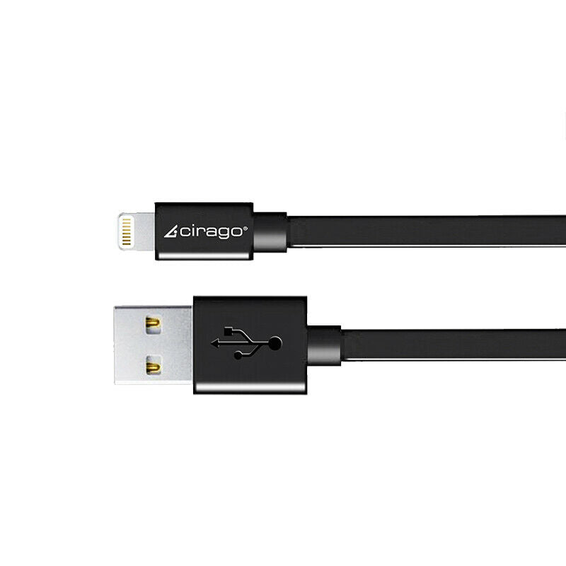 Cirago 6Ft Flat Lightning Sync/Charging USB Cable MFi Certified for Apple, Black