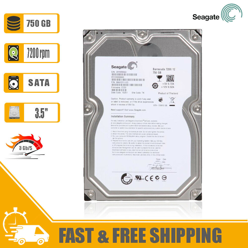 Seagate Barracuda 3.5" Internal Hard Drive Desktop HDD 750GB SATA, ST3750528AS