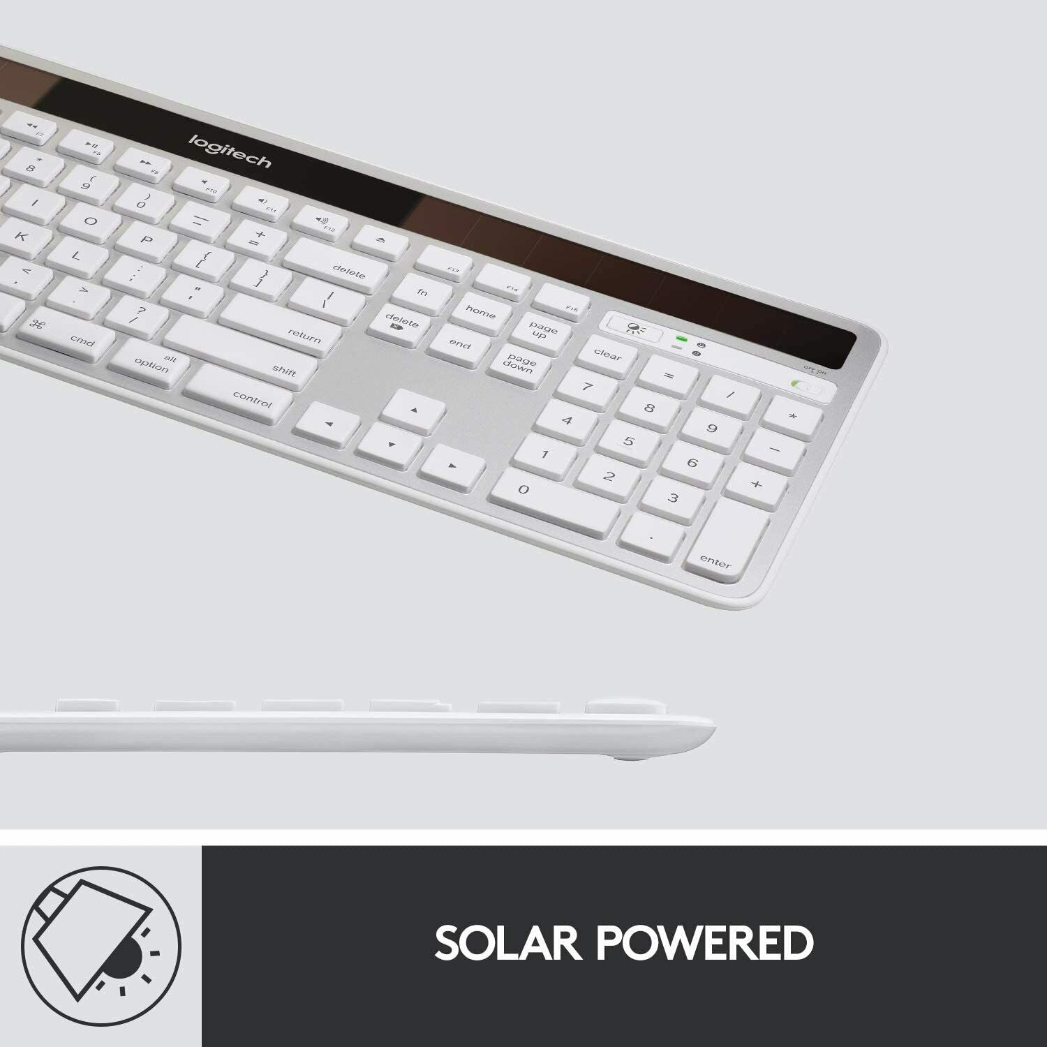 Logitech K750 Wireless Solar Recharging Slim Keyboard for Mac 920-003677, Silver