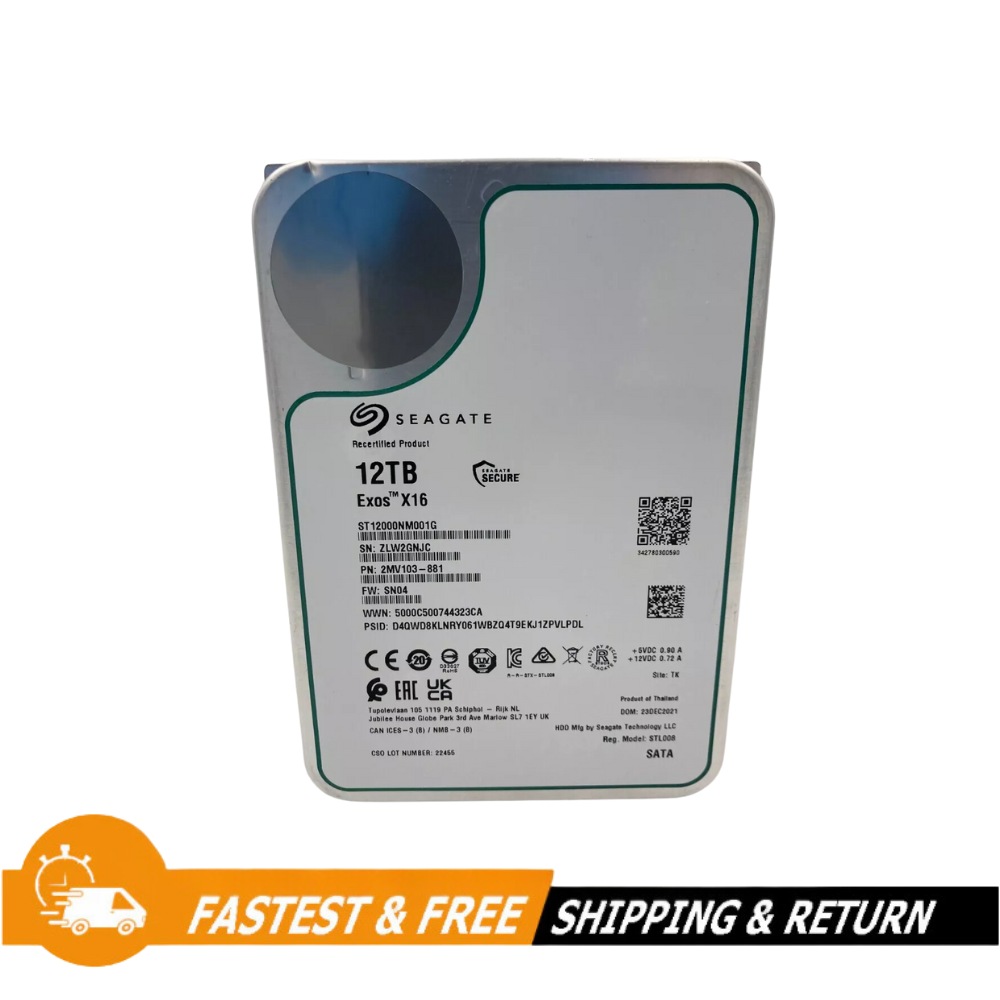 Seagate Exos X16 12TB 7200 RPM SATA 3.5" Internal Hard Drive (ST12000NM001G)