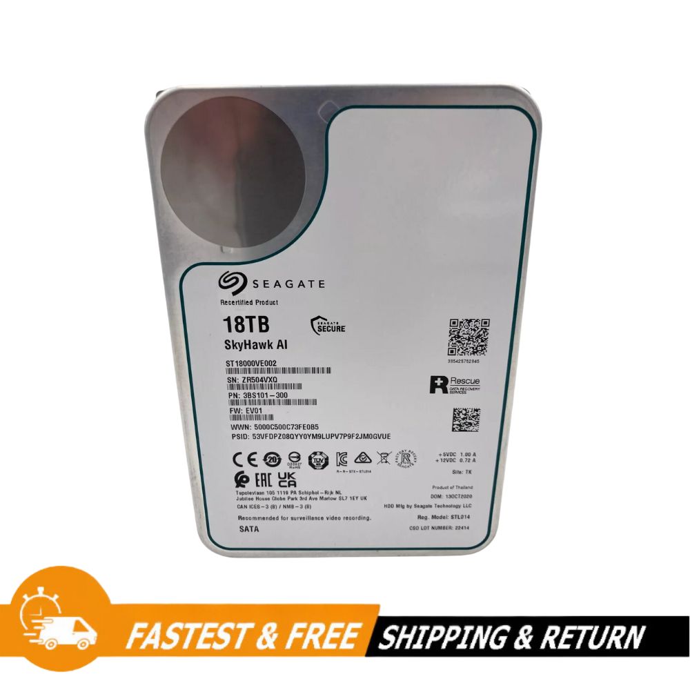 Seagate SkyHawk AI 7200RPM 18 TB 3.5" SATA Internal Hard Drive, ST18000VE002