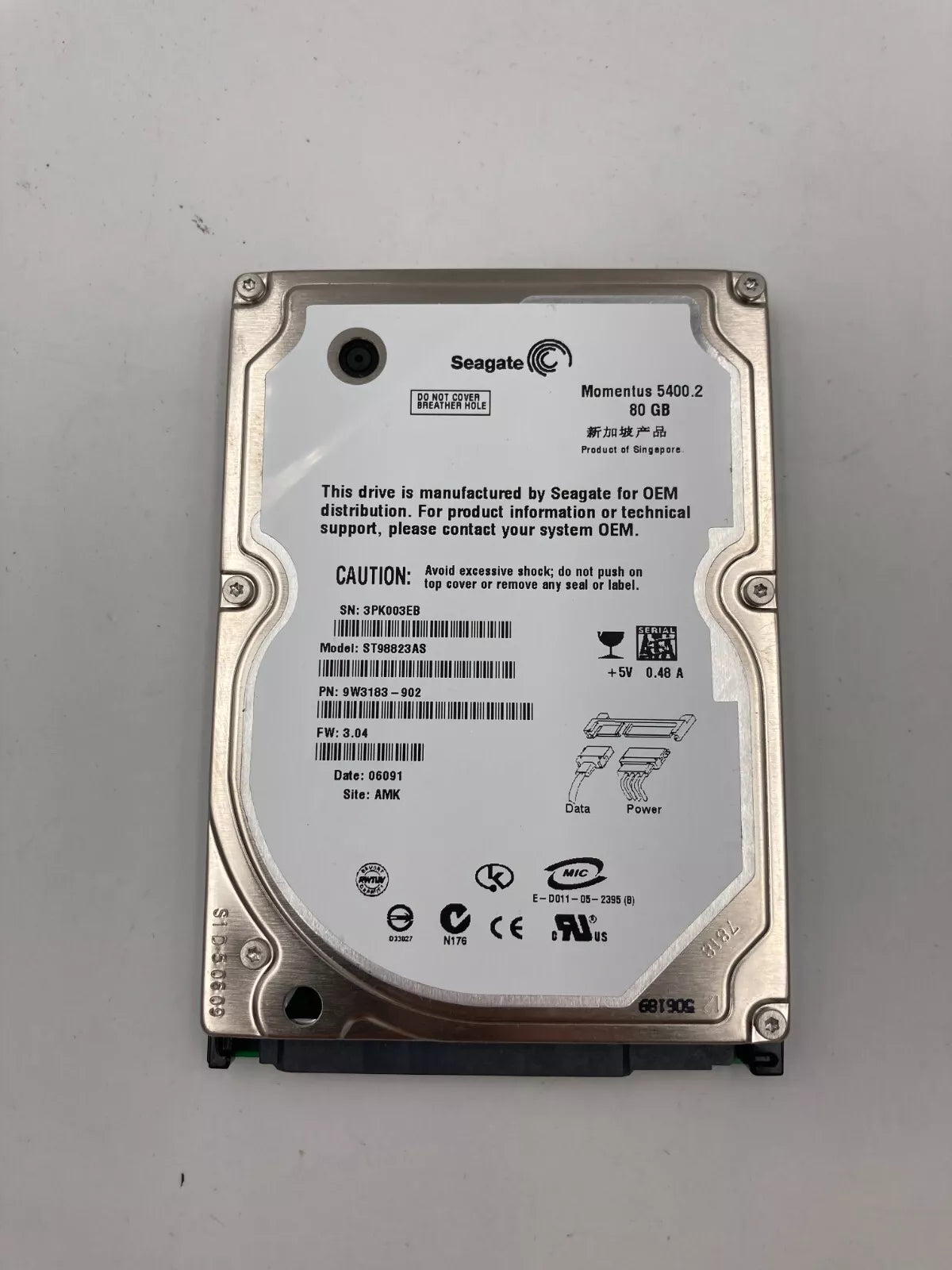 Seagate Momentus 80GB NB SATA 5400RPM 2.5" Internal Hard Drive, ST98823AS