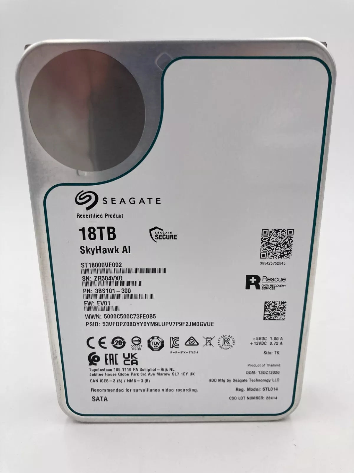 Seagate SkyHawk AI 7200RPM 18 TB 3.5" SATA Internal Hard Drive, ST18000VE002