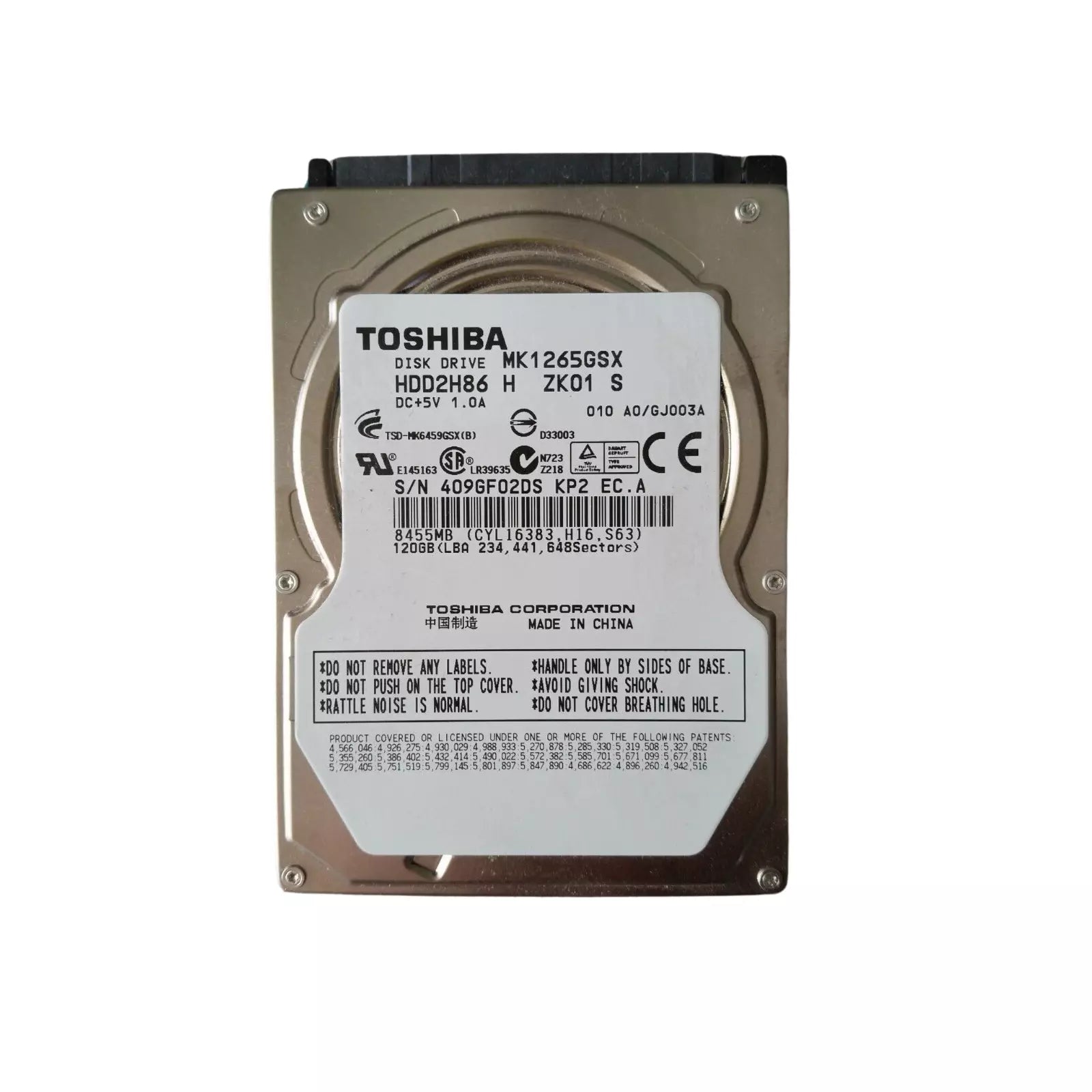 Toshiba (SATA) 2.5" Laptop Internal HD 120GB 5400rpm MK1265GSX for Notebook