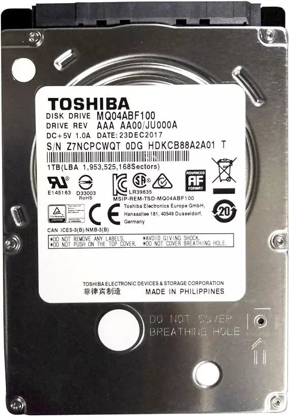 Toshiba (SATA) 2.5" MQ04ABF100 1TB Internal Hard Drive 5400RPM 7mm for Notebook