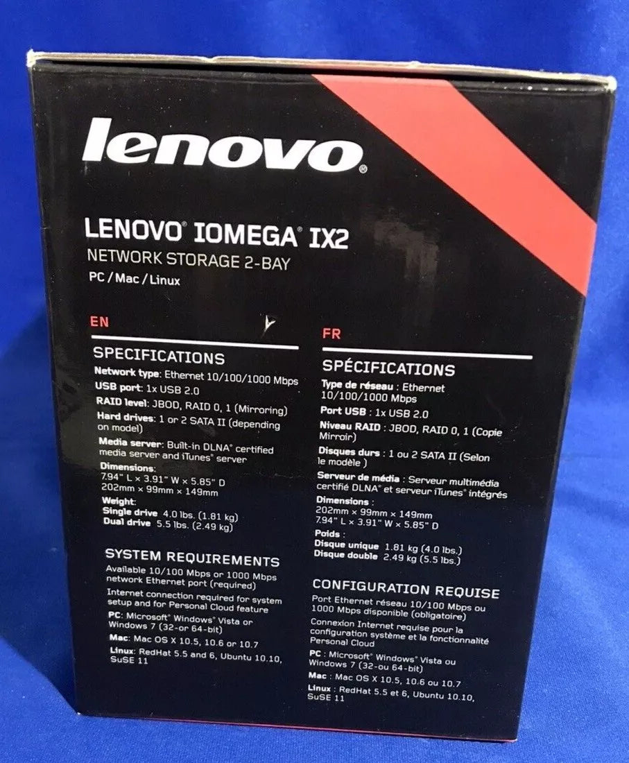 Lenovo Iomega IX2 2-Bays(NO DRIVE) Gigabit Ethernet NAS Device Black for Mac, PC