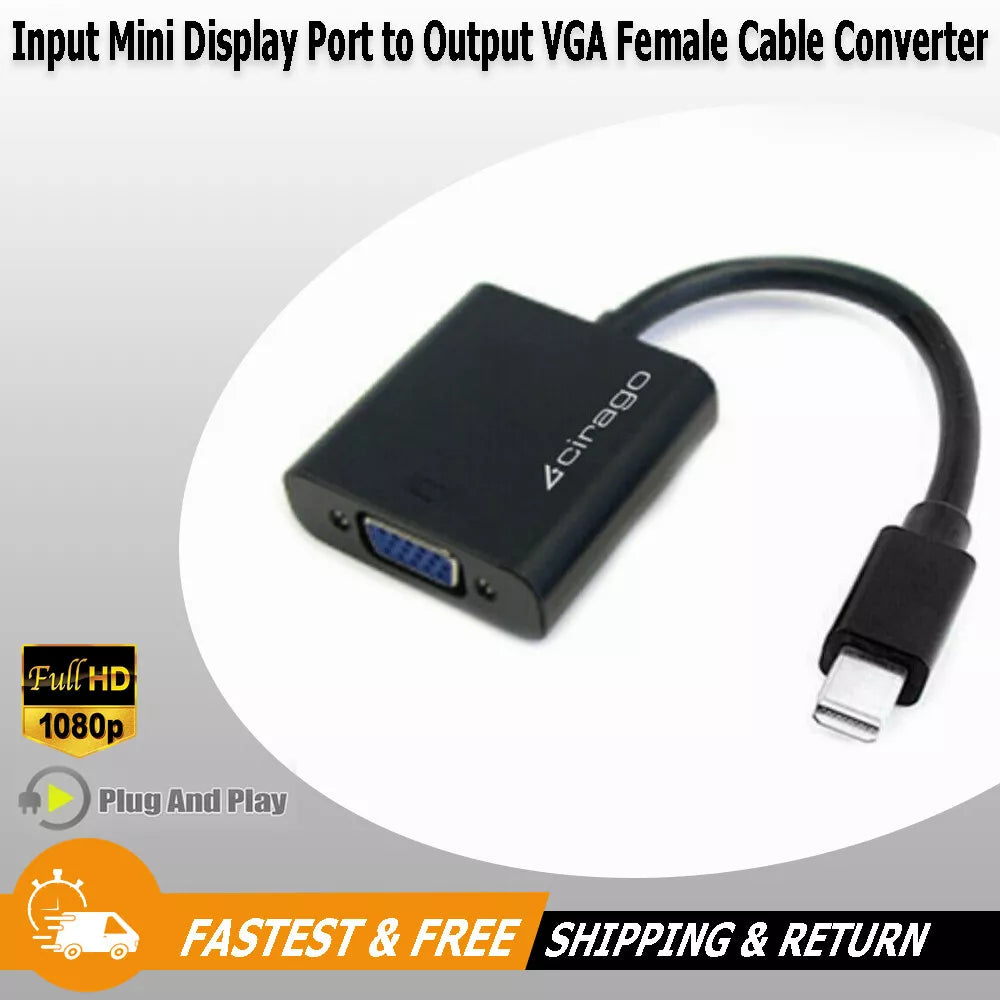 Cirago Mini Display Port DP to VGA Cable Converter Adapter for Laptop PC Monitor