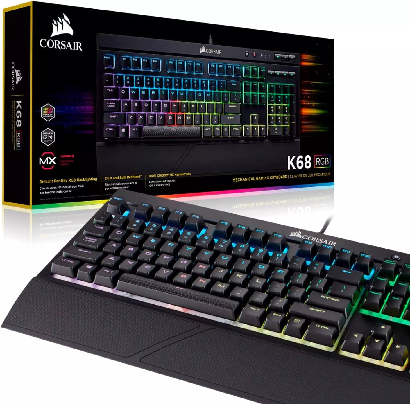 CORSAIR K68 RGB Backlit Mechanical Gaming Wired Keyboard Cherry MX Red Switch