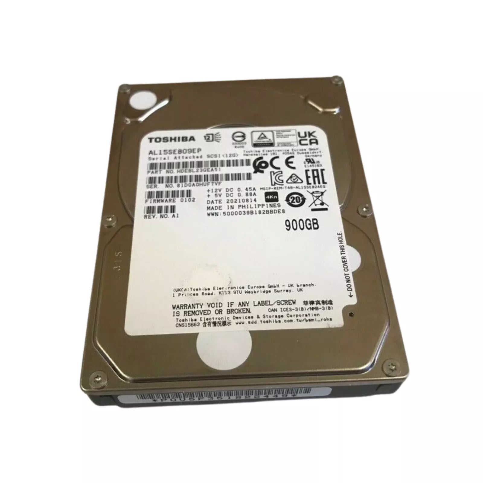 Toshiba (SAS) 2.5" AL15SEB09EP 900GB 4Kn Internal Hard Drive 10krpm HDEBL23GEA51