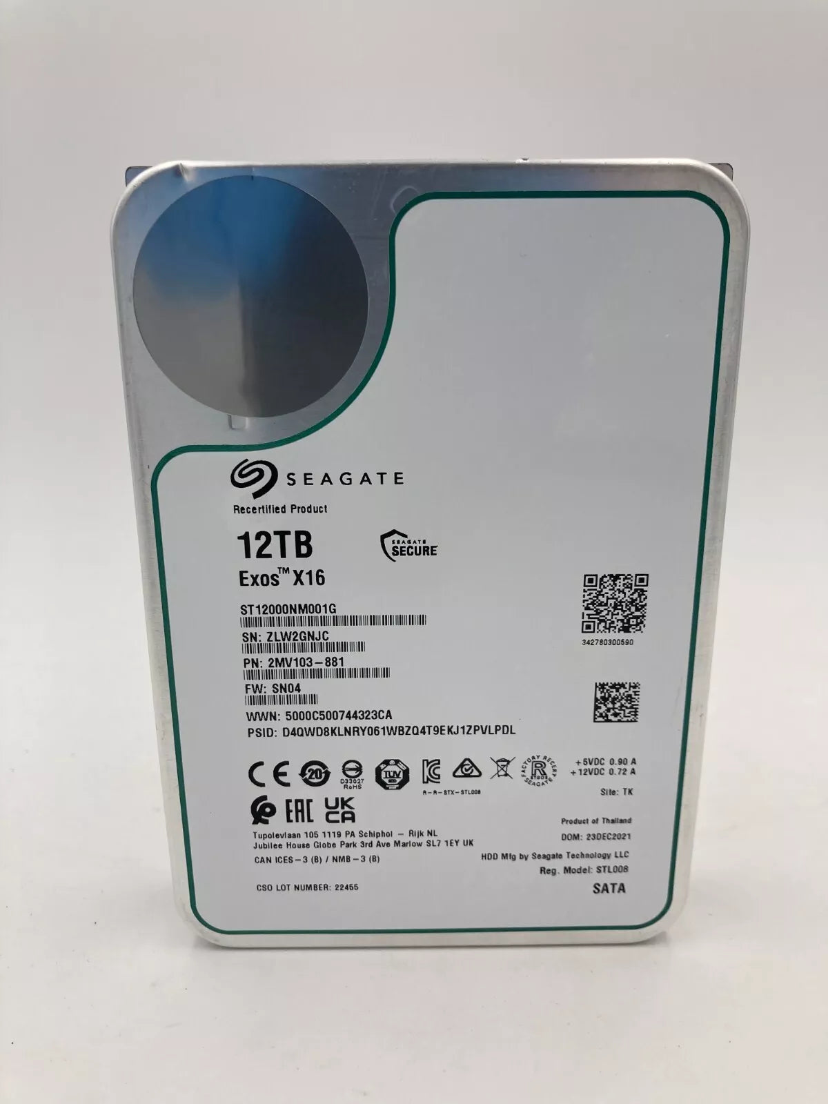 Seagate Exos X16 12TB 7200 RPM SATA 3.5" Internal Hard Drive (ST12000NM001G)