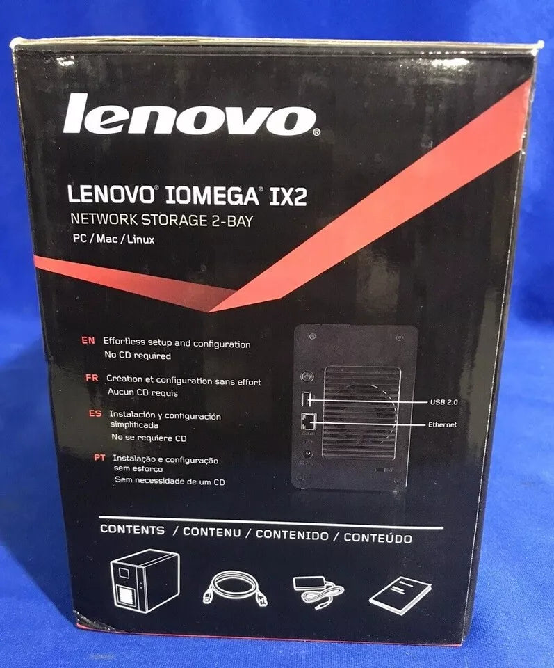 Lenovo Iomega IX2 2-Bays(NO DRIVE) Gigabit Ethernet NAS Device Black for Mac, PC