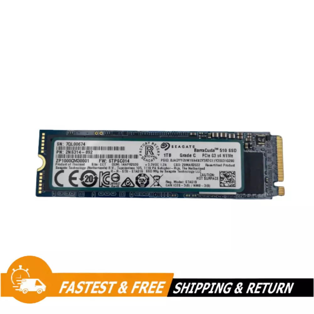 Seagate Barracuda 510 1TB M2.S PCIE Solid State Drive SSD, ZP1000CM30001