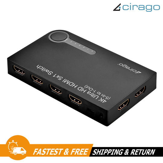Cirago 4K Ultra HD HDMI 5x1 Switch IR Remote Control Digital Audio Plug and play