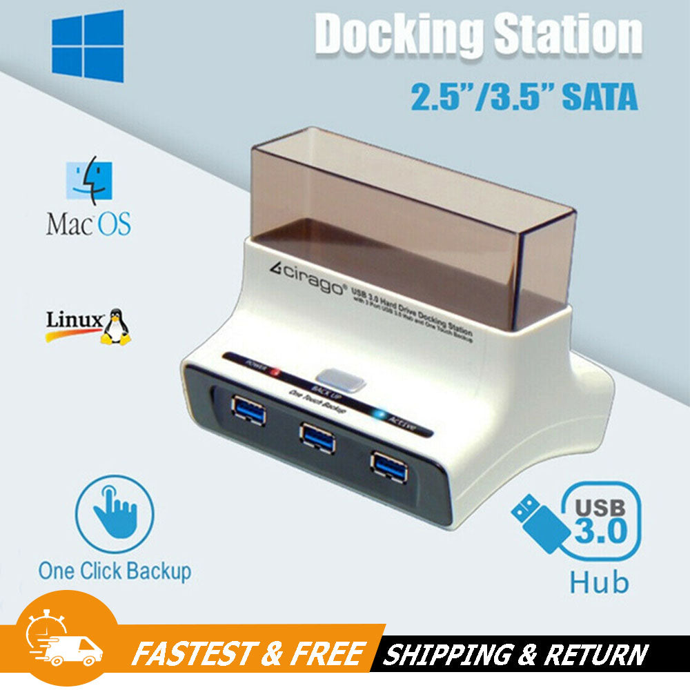 Cirago Hard Drive Docking Station with 3 Port USB 3.0 Hub for HDD/SSD, CDD3003