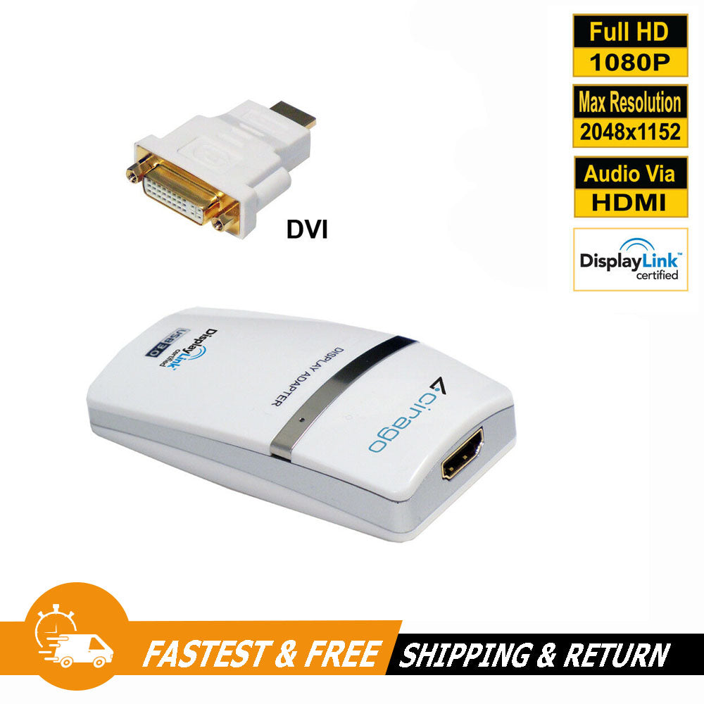 USB 3.0 to HDMI / DVI Adapter Connect Up to 6 Display at 5Gbps Speed, Certified