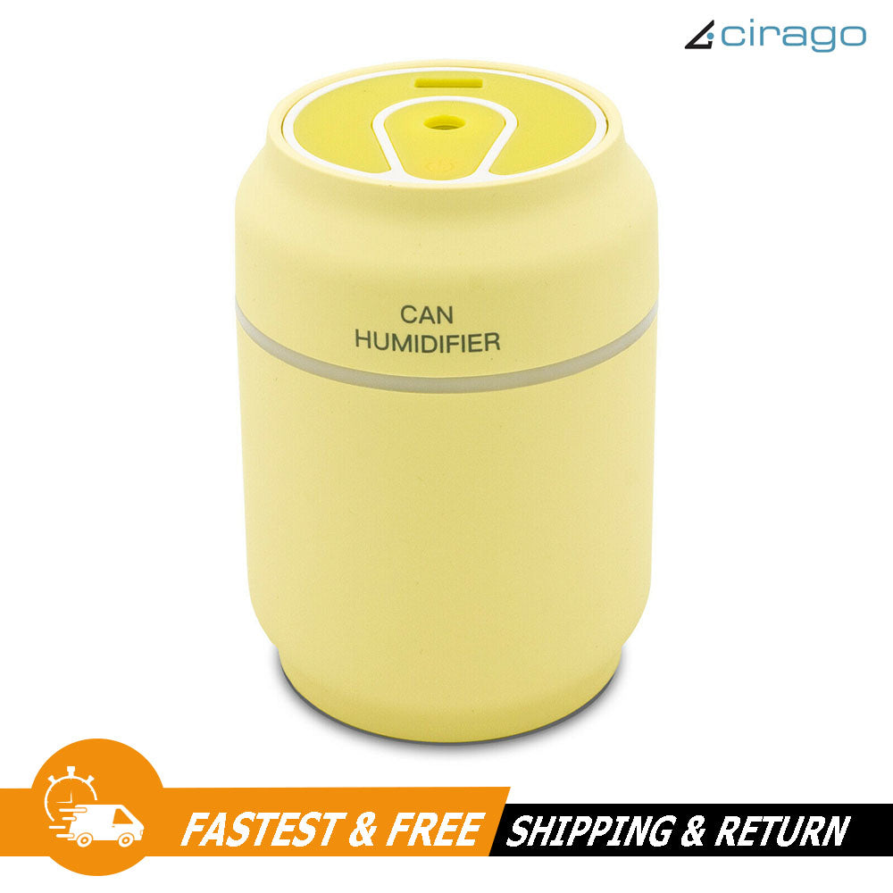 Cirago Humidifier 3in1 Portable Mist Humidifier with USB Fan, LED Light (Yellow)