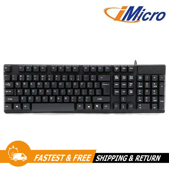 iMicro Wired Stylish 107-Key USB Keyboard for Computer Desktop, Laptop, Black