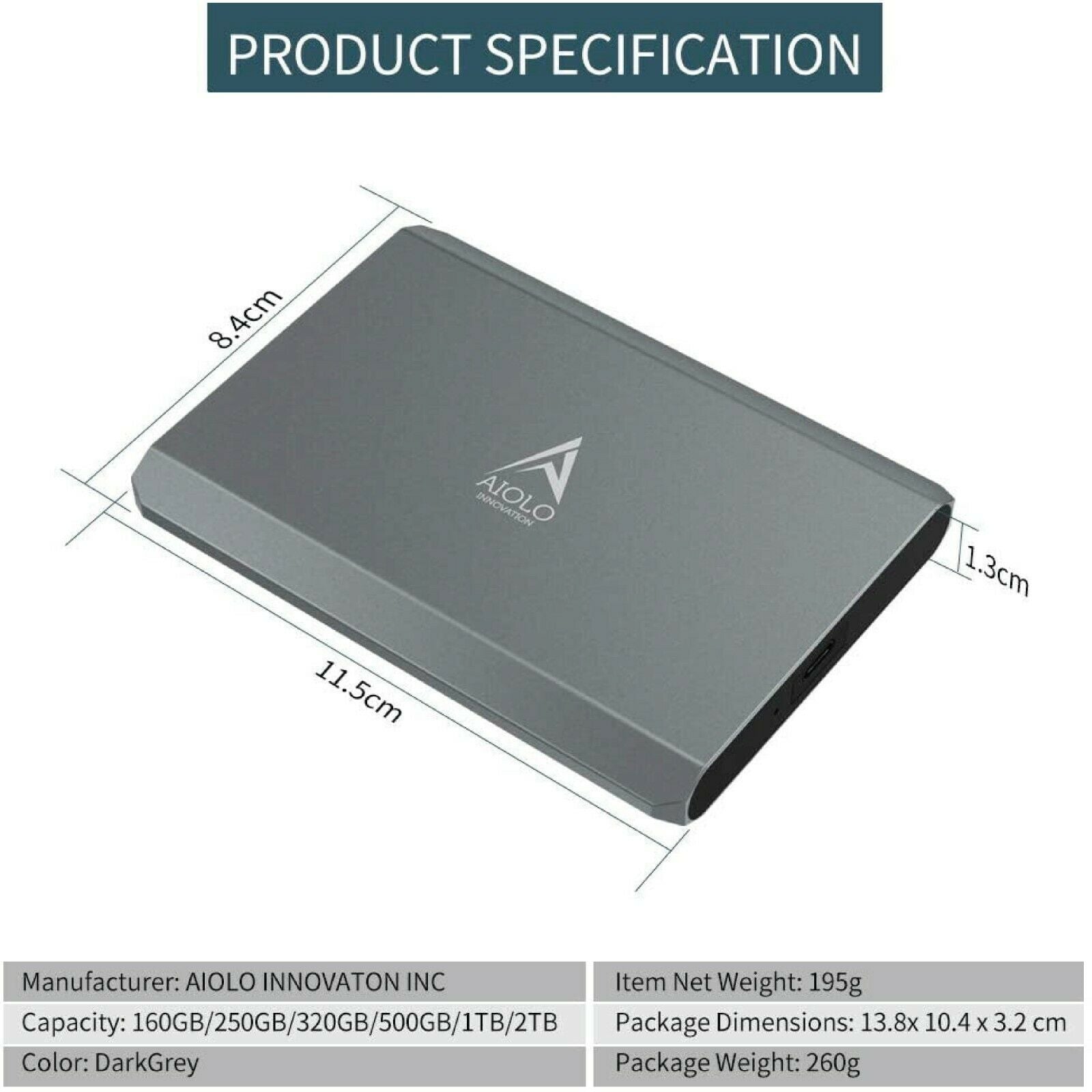 AIOLO 2.5" Portable External Hard Drive USB 3.0 HDD Storage for PC, Mac, Laptop