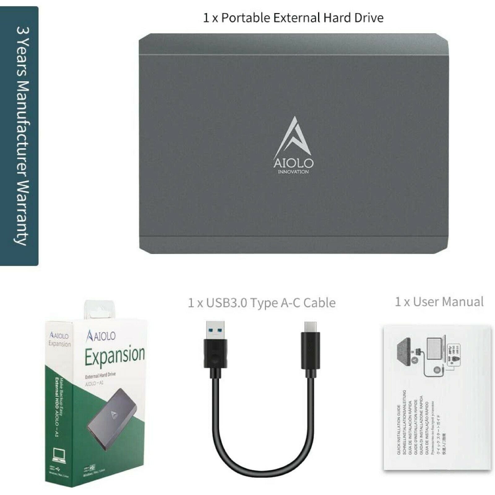 AIOLO 2.5" Portable External Hard Drive USB 3.0 HDD Storage for PC, Mac, Laptop
