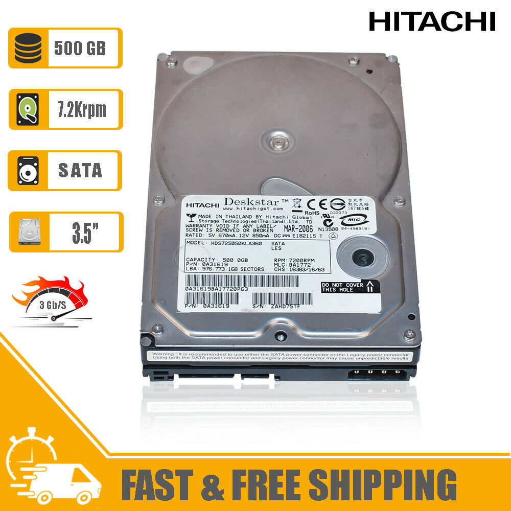 Hitachi (SAS) Deskstar E7K500 Internal HD 3.5" 500GB P/N 0A31619 HDS725050KLA360