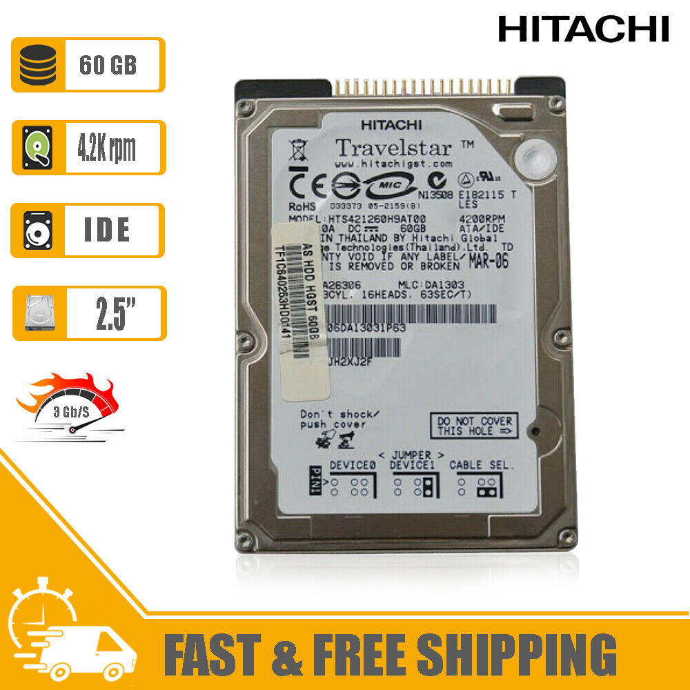 Hitachi 2.5" 60GB 4200rpm 2MB IDE Internal Hard Drive 0A26306 HTS421260H9AT00
