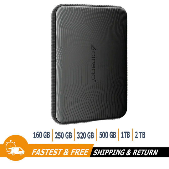 Cirago Ultra-Fast USB 3.0 Portable External Hard Drive 160GB, 250GB, 320GB, 500GB, 1TB, 2TB HDD for Mac, PC, Desktop, Laptop, MacBook, Chromebook, Xbox One, Xbox 360, PS4 - Black