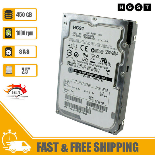 HGST (SAS) 2.5" 450GB Desktop Internal HD 10Krpm 6Gb/s HDD for PC, 0B31580