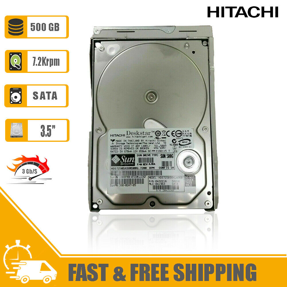 Hitachi 3.5" Sun HDD 500GB 7200rpm Internal Hard Drive 0A32216 HDS7250SASUN500G