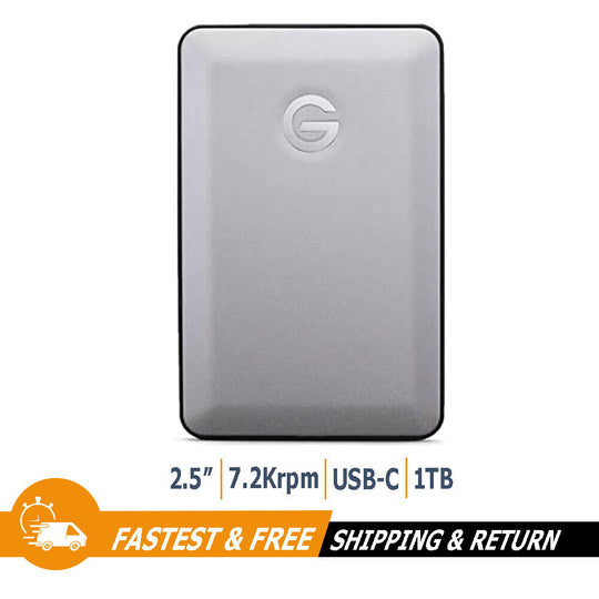 Hitachi G-DRIVE 1TB 7200rpm USB-C Portable External Hard Drive Gray, 0G04844