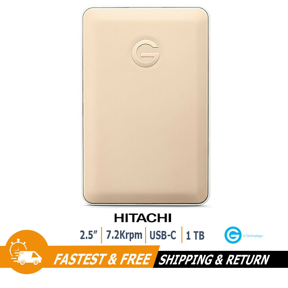 Hitachi G-DRIVE 2.5" USB-C Portable External Hard Drive Gold 1TB 7200rpm 0G04843