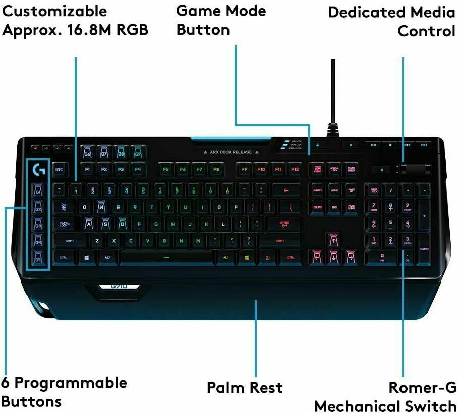 Logitech G910 Orion Spectrum USB Wired RGB Mechanical Gaming Keyboard 920-008012