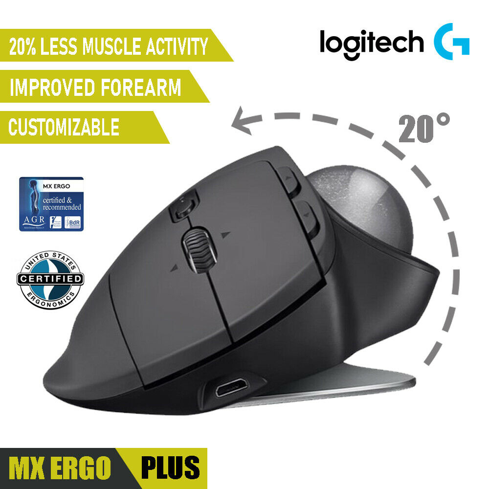 Logitech MX Ergo Plus Wireless Palm Support Trackball Mouse 910-005178, Graphite