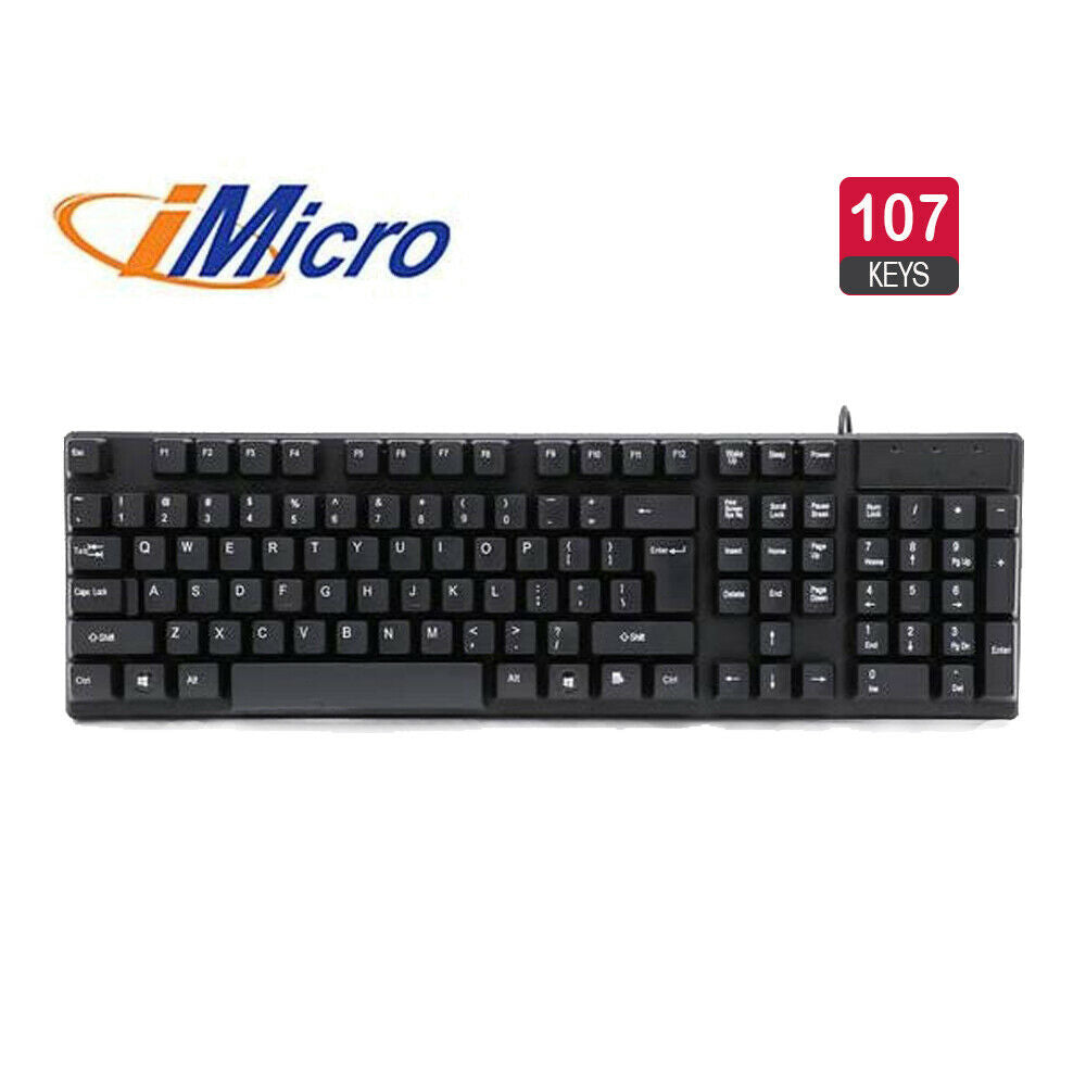 iMicro Wired Stylish 107-Key USB Keyboard for Computer Desktop, Laptop, Black