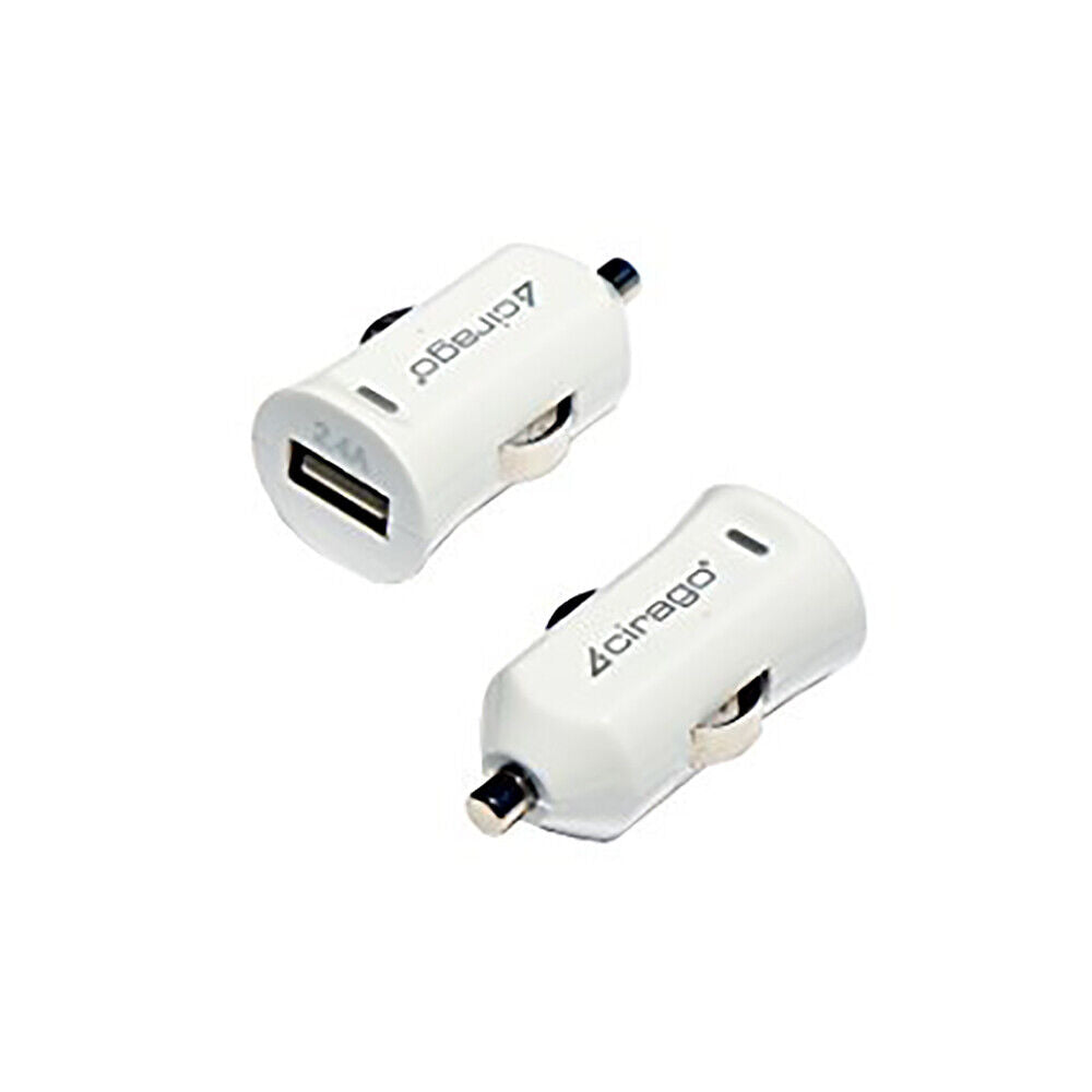 Cirago Ultra Compact Fast Charging USB Car Charger Kit (2.4Amp) for Apple, White