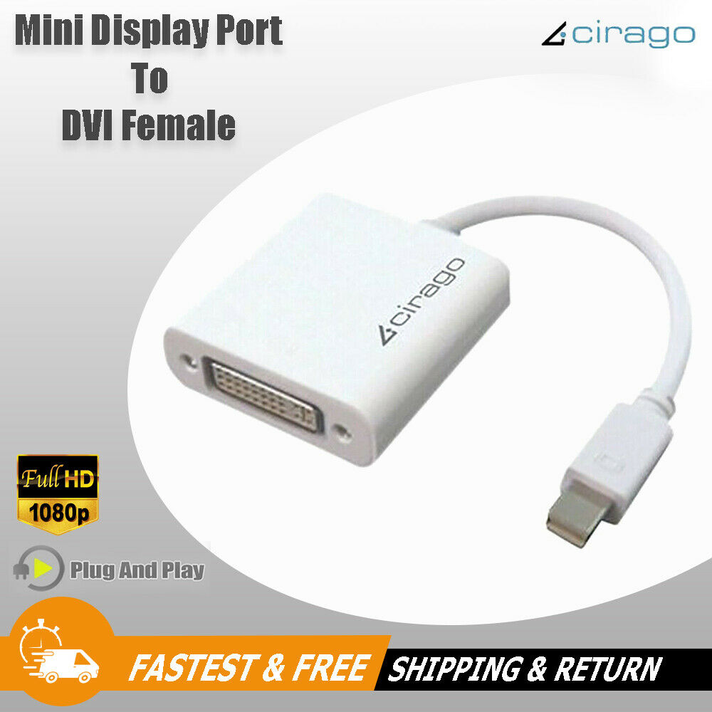 Cirago Mini DisplayPort DP to DVI 1080p Video Converter Cable Cord Adapter White