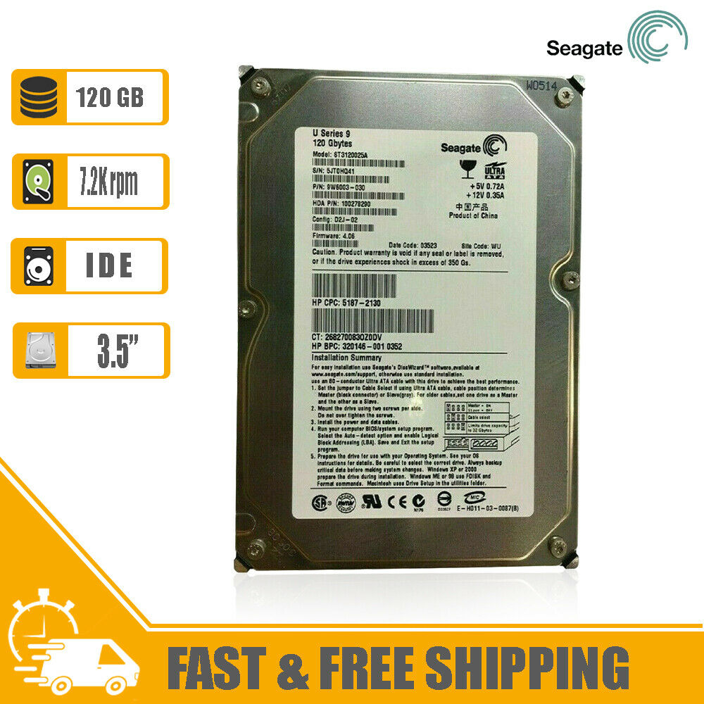 Seagate 3.5" IDE 120GB Internal Hard Drive 7200RPM HDD for PC 9W6003, ST3120025A
