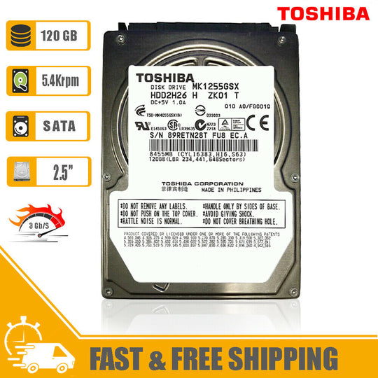 Toshiba (SATA) 2.5" Laptop Internal HD 120GB 5400rpm HDD HDD2H26 MK1255GSX
