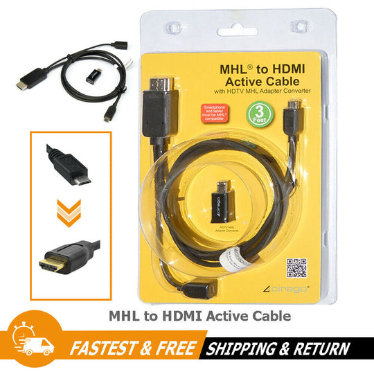 MHL Micro USB To HDMI 1080p HD TV 3ft Cable Adapter Converter Android Smartphone