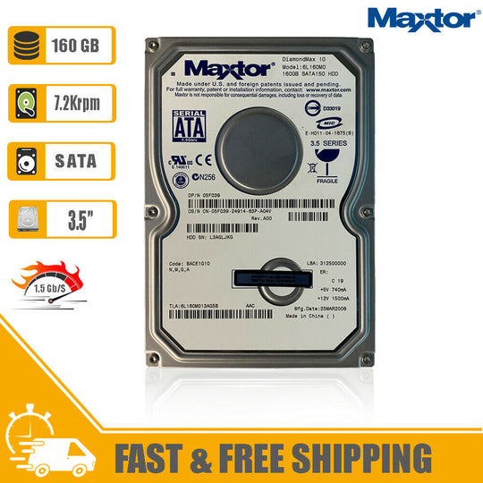 Maxtor (SATA) DiamondMax 6L160M0 3.5" Internal HD 160GB 7200rpm HDD for PC