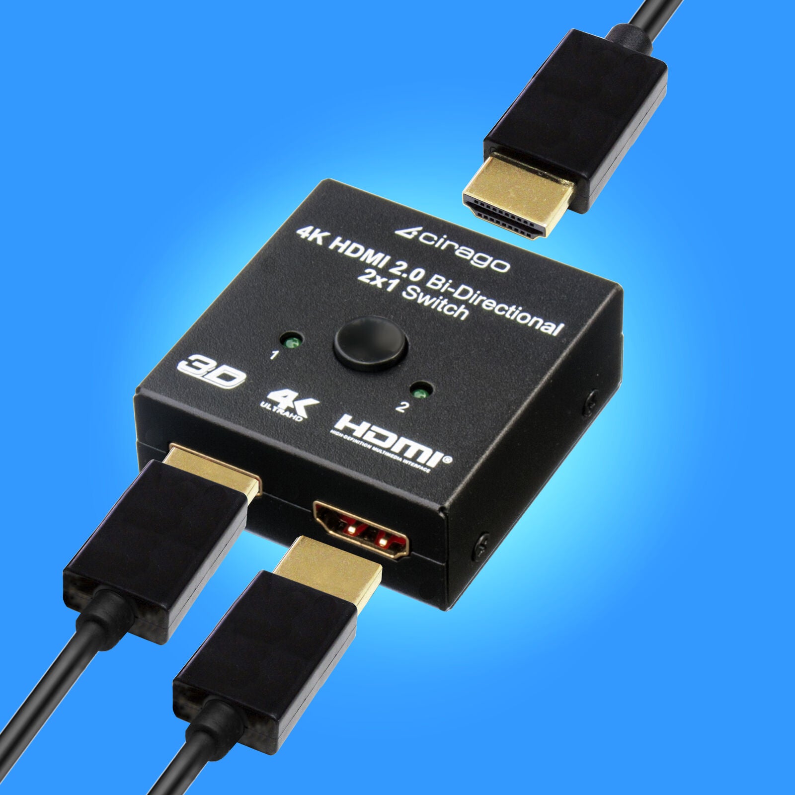 Cirago 4K Bi-Directional HDMI 2.0 HDCP 2x1 Switch Splitter Plug and play