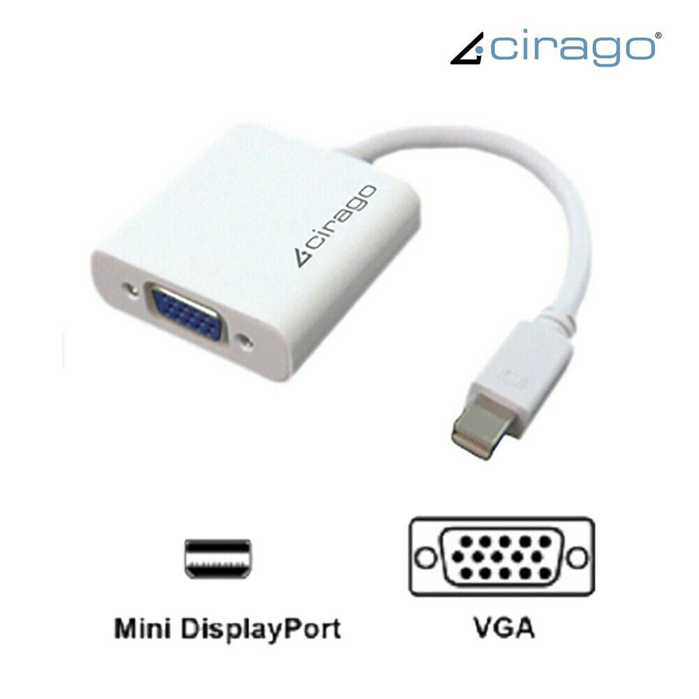 Cirago Mini Display Port mDP to VGA 1080P Video Converter Cable Adapter - White